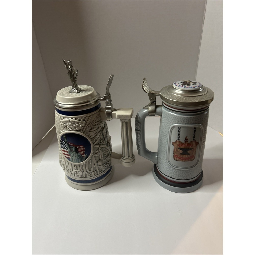 Vintage 1998 Avon "America The Beautiful"& " Blacksmith" 1985 Beer Stein